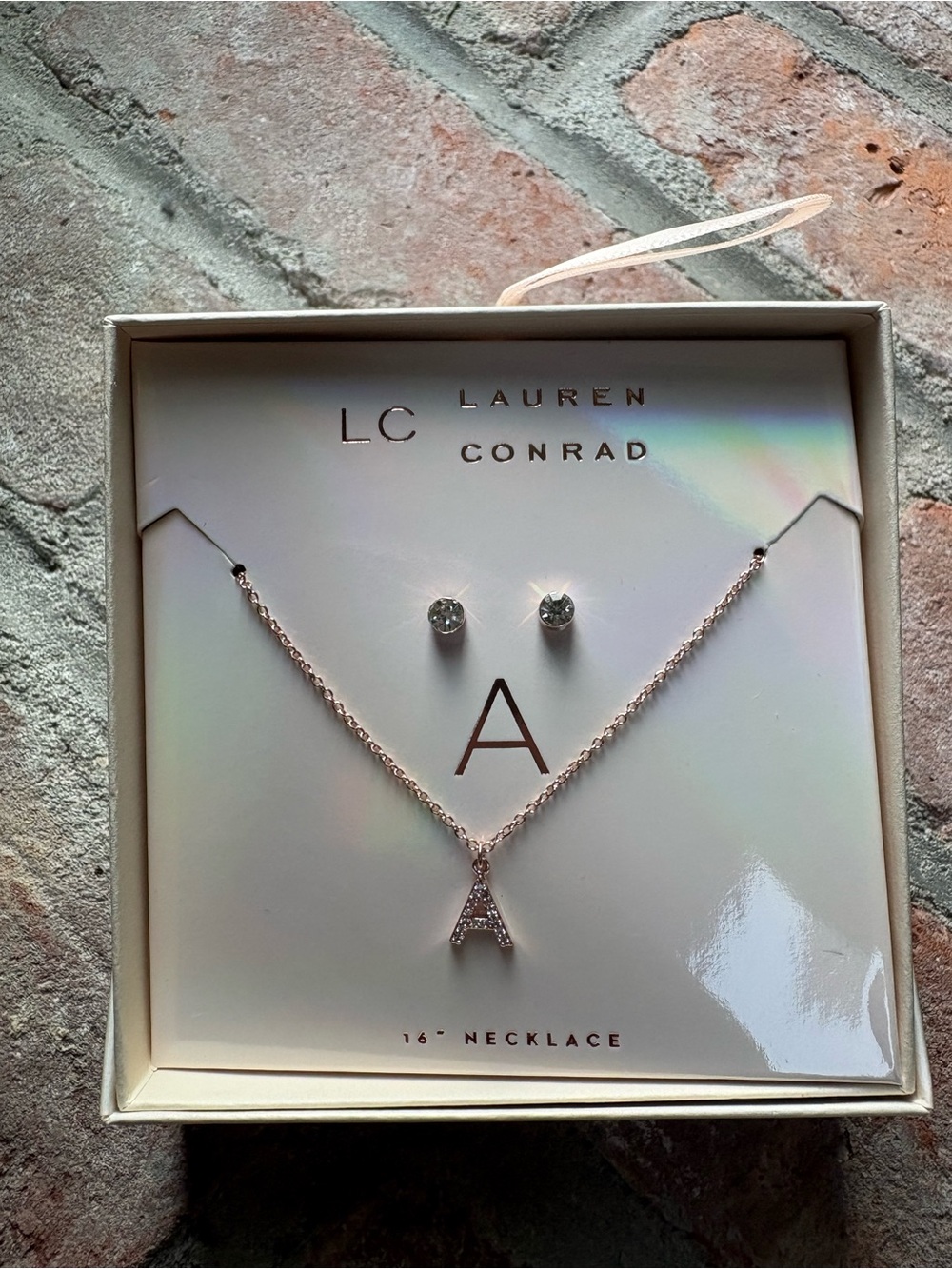 ⭐️ LC Lauren Conrad Rose Gold Initial A Necklace with Clear Stone Studs - Picture 3 of 5